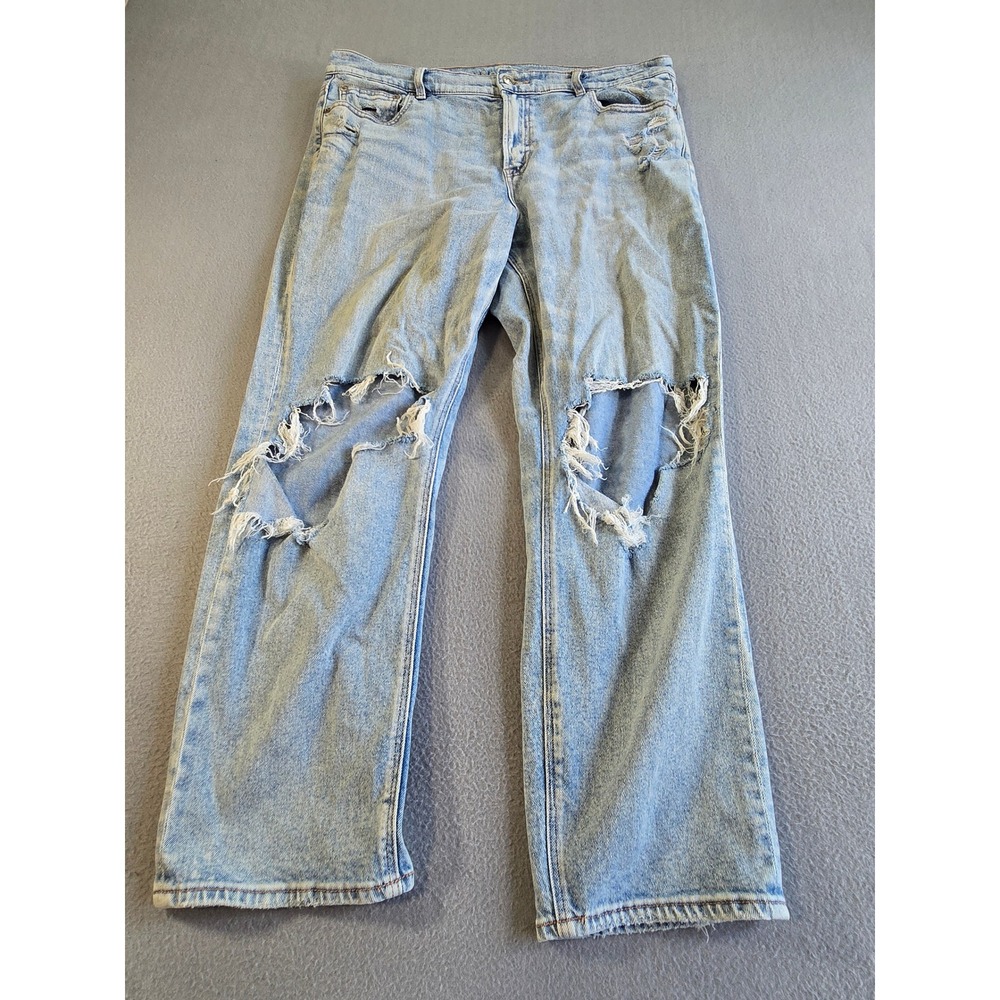 American Eagle Wide Leg Jeans Women 16 Light Wash Ripped Distressed High Rise